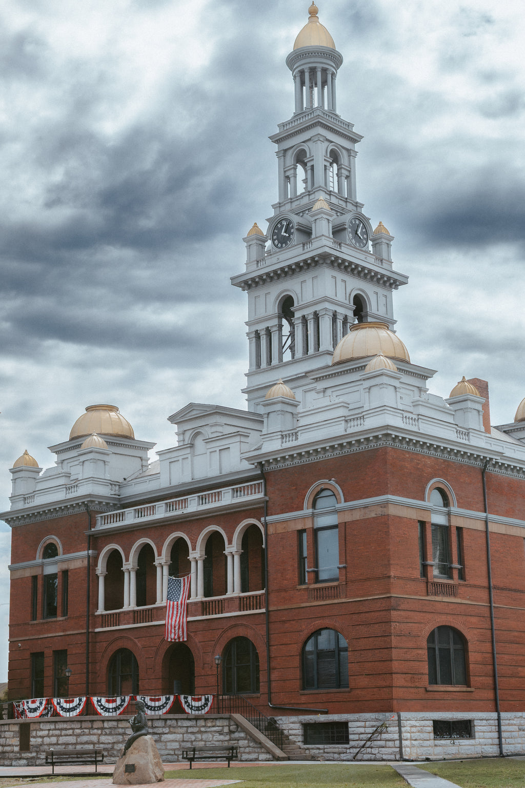Historic Sevier County Courthouse & Dolly Parton Statue Fine Art Canvas Wrap