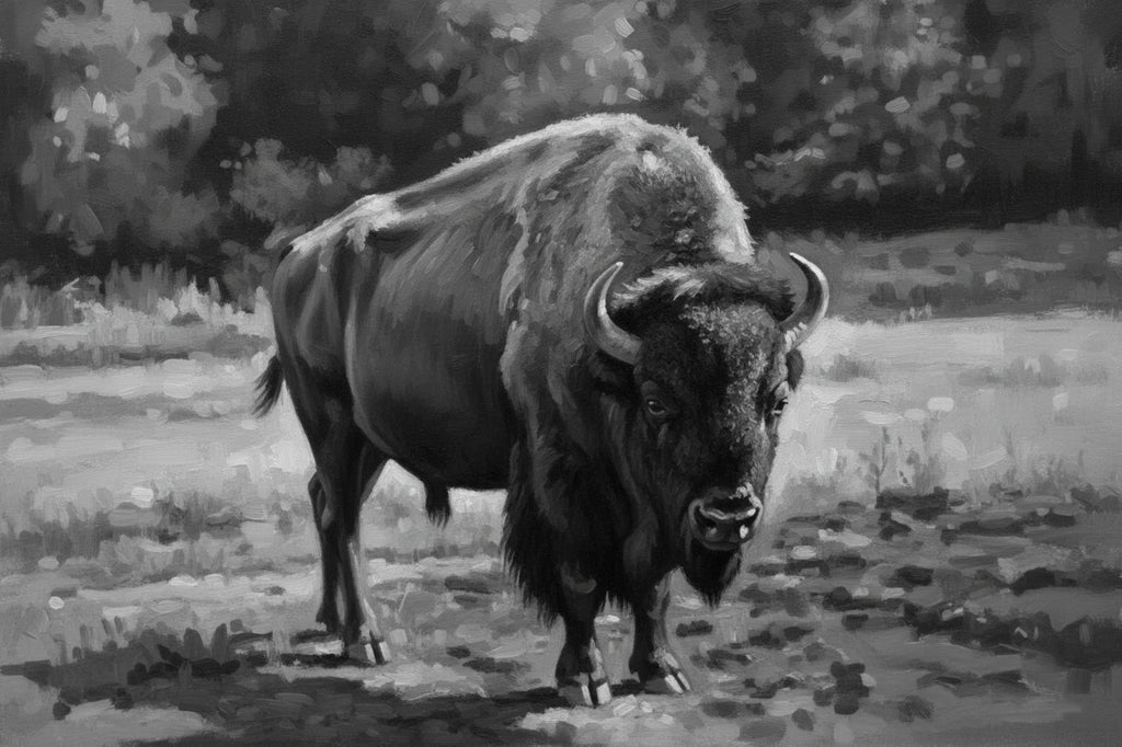 Painterly Bison — Black & White Canvas Print